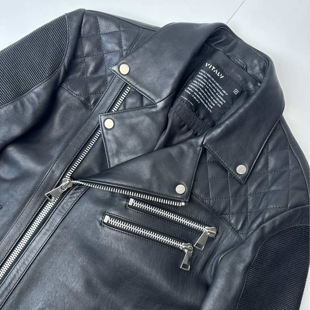 NWT Vitaly Mens Black Leather Biker Jacket Quilted Moto Punk Rock Size M
